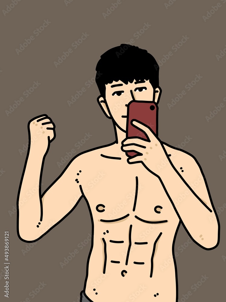 Fototapeta premium cute man cartoon on brown background