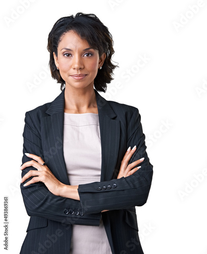 Shes one confident exec. Studio portrait of a successful businesswoman posing against a white background.