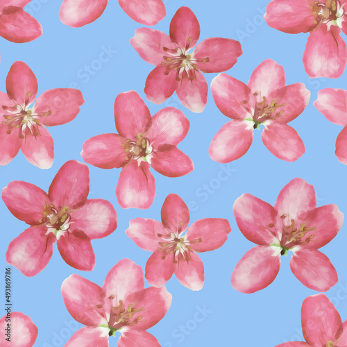 Apple flowers. Illustration  texture of flowers. Seamless pattern for continuous replication. Floral background  photo collage for textile  cotton fabric. For wallpaper  covers  print.