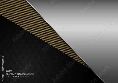 Abstract luxury gold and silver elegant design artwork decorative. Overlapping template degital with hexagonal style background. Illustration vector photo