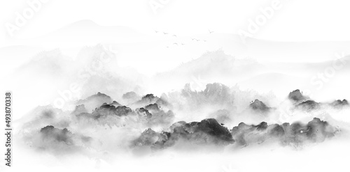 Chinese style ink landscape background illustration  © 心灵艺坊