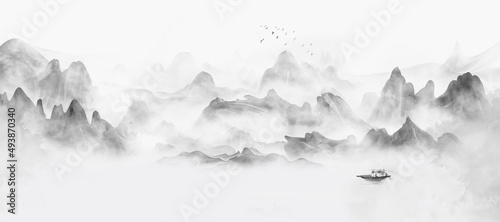 Chinese style ink landscape background illustration
