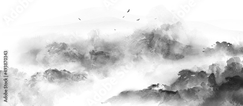 Chinese style ink landscape background illustration

