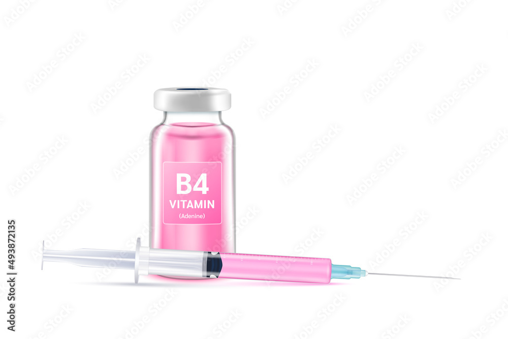 Serum collagen vitamin B4 inside bottle and syringe. Medicine injection ...
