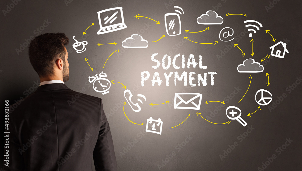 businessman drawing social media icons businessman drawing social media icons