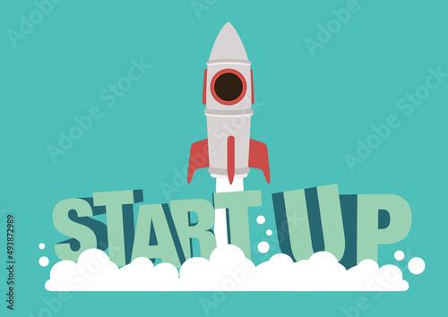 Rocket ship launching with start up concept.