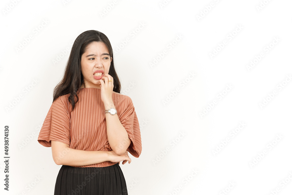 Nervous and Bite Nail Of Beautiful Asian Woman Isolated On White Background Nervous and Bite Nail Of Beautiful Asian Woman Isolated On White Background