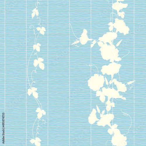 Seamless pattern of Japanese bamboo blinds and plants,