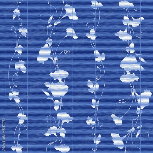 Seamless pattern of Japanese bamboo blinds and plants,