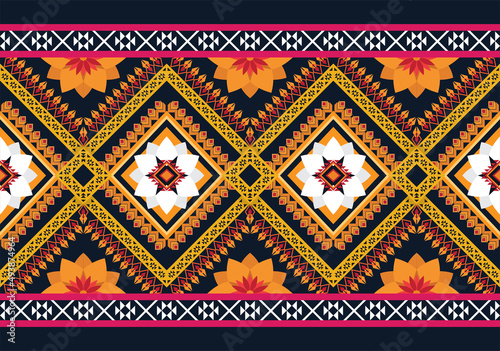 Geometric ethnic flower pattern for background fabric wrapping clothing wallpaper Batik carpet embroidery style.