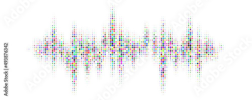 Halftone pattern of audio waveform. Sound wave spectrum.