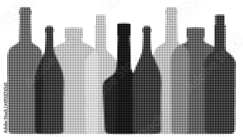 Set of overlapping bottles. Halftone pattern. Abstract background for menu.
