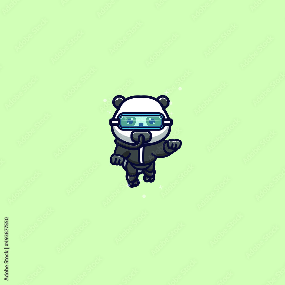 cute panda snorkelling vector illustration