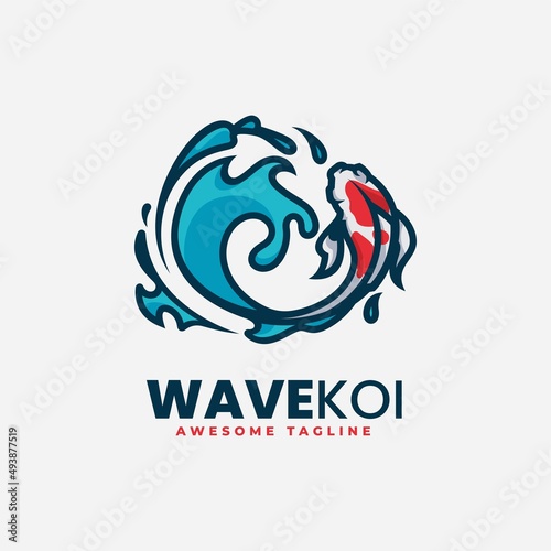 Vector Logo Illustration Wave Koi Simple Mascot Style.