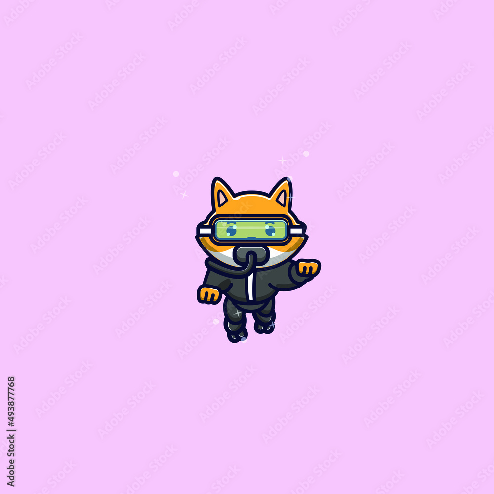 cute fox snorkelling vector illustration