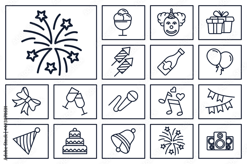 Party, celebration set icon symbol template for graphic and web design collection logo vector illustration