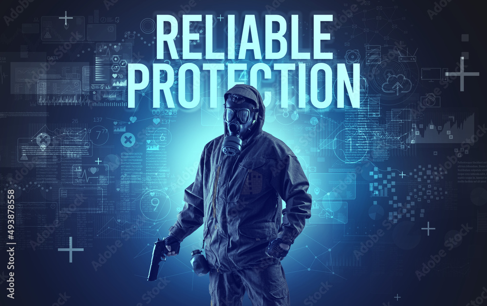 Fototapeta premium Faceless man with online security concept