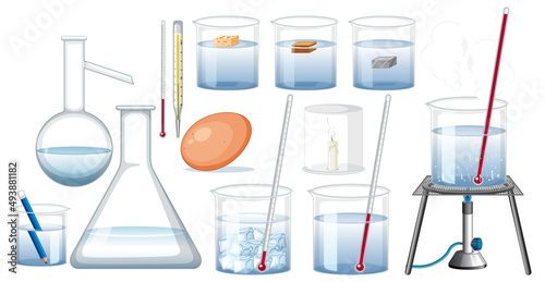 Set of lab glasswares on white background