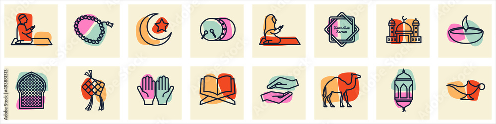 Obraz premium ramadan set icon symbol template for graphic and web design collection logo vector illustration