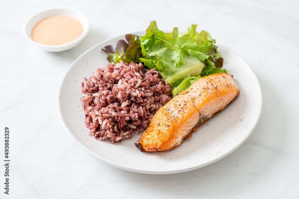 grilled salmon fillet steak with rice berry and vegetable grilled salmon fillet steak with rice berry and vegetable