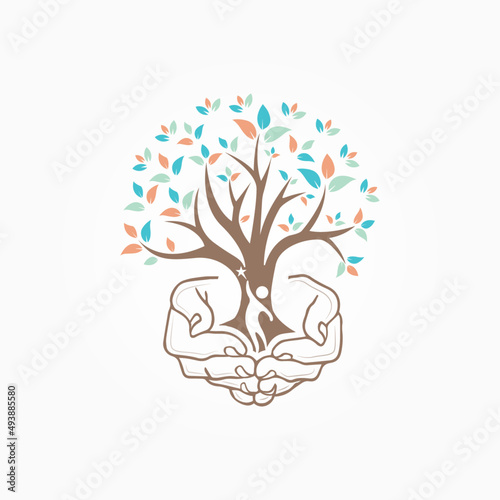 Care and coaching, hand drawn tree