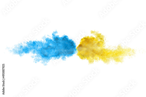Powder explosion in blue and yellow colors