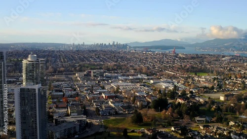 Wallpaper Mural Panoramic View From Above Of Residential District In Burnaby, British Columbia, Canada. Vancouver Harbour In Distant Background. wide aerial Torontodigital.ca