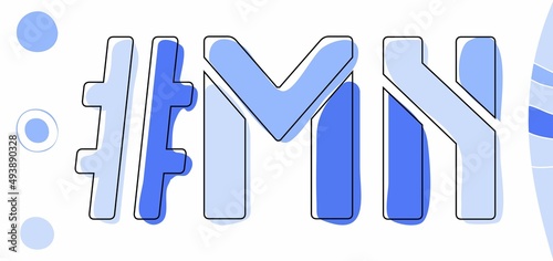 MN Hashtag. Isolate curves doodle letters. Blue colors. Hashtag #MN is abbreviation for the US American state Minnesota for social network, web resources, mobile apps.