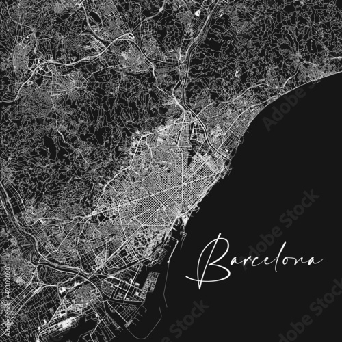 Black and white vector city map of Barcelona. Stock vector illustration isolated on white background.