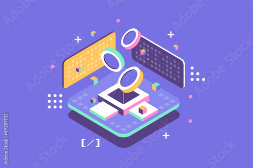 Cryptocurrency and Blockchain Concept. Data Transmission and Processing. Financial technology concept.