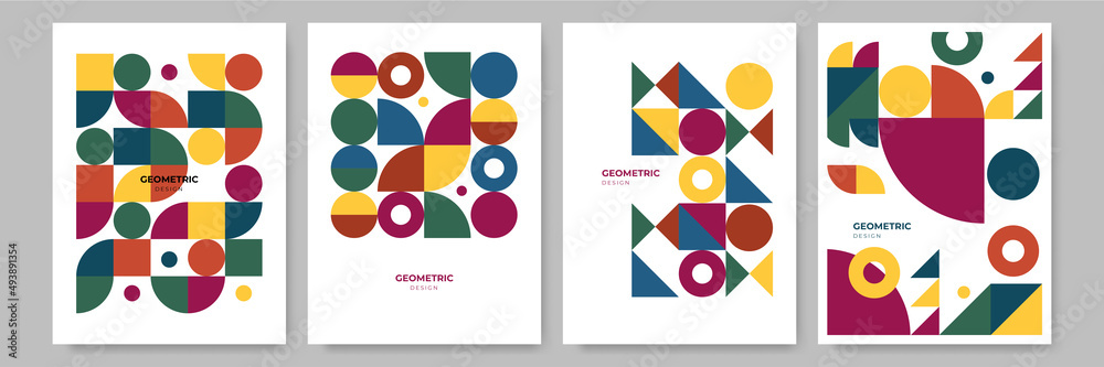 Modern abstract geometric poster cover. Minimal retro boho bauhaus composition shapes design. Colorful geometric background. Vector illustration. Modern abstract geometric poster cover. Minimal retro boho bauhaus composition shapes design. Colorful geometric background. Vector illustration.