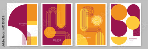 Modern abstract geometric poster cover. Minimal retro boho bauhaus composition shapes design. Colorful geometric background. Vector illustration.