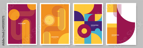 Modern abstract geometric poster cover. Minimal retro boho bauhaus composition shapes design. Colorful geometric background. Vector illustration.