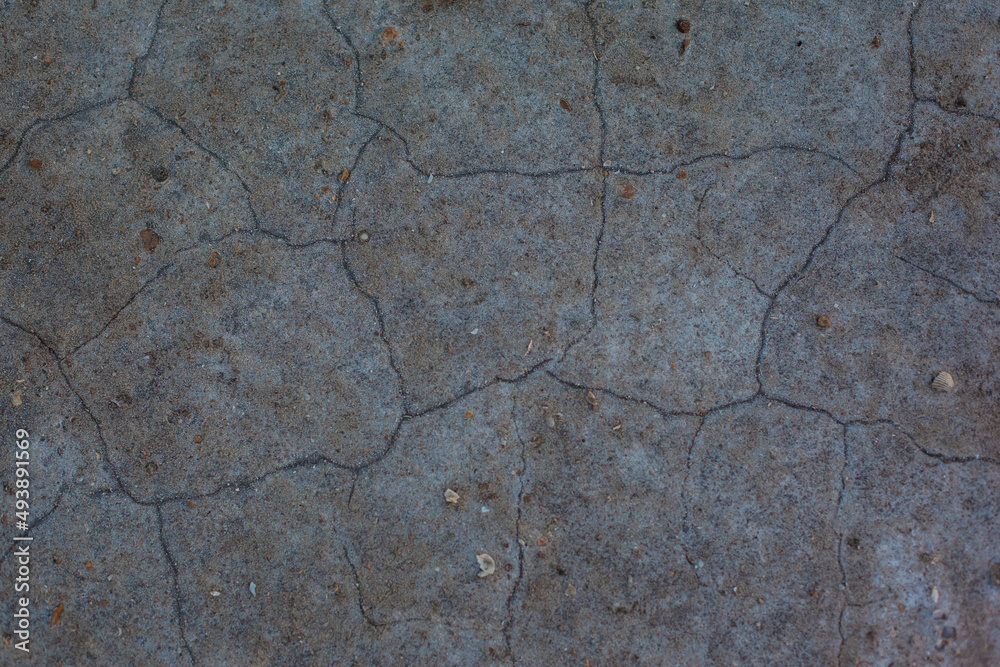 Texture of the dried earth. Dark gray background with cracks and hollows. Drought and lack of moisture in the soil. The consequences of abnormal heat. Environmental disaster. Global warming.
