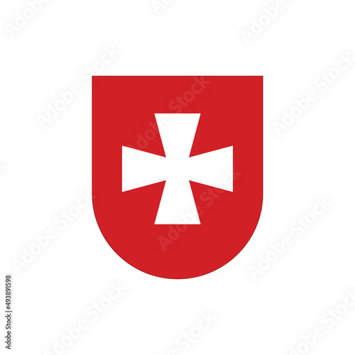 Medieval Shield with cross. Stock vector illustration isolated on white background.