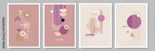 Modern abstract geometric poster cover. Minimal retro boho bauhaus composition shapes design. Colorful geometric background. Vector illustration.