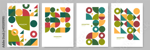Modern abstract geometric poster cover. Minimal retro boho bauhaus composition shapes design. Colorful geometric background. Vector illustration.