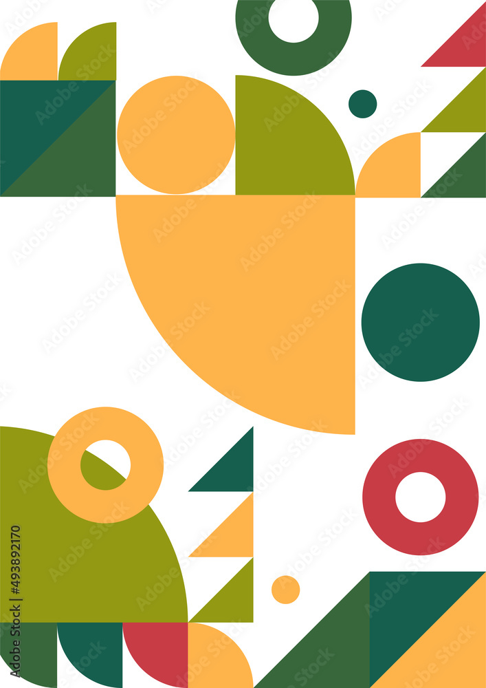 Flat bauhaus memphis green orange colorful abstract design background
