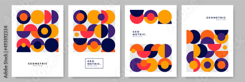 Modern abstract geometric poster cover. Minimal retro boho bauhaus composition shapes design. Colorful geometric background. Vector illustration.