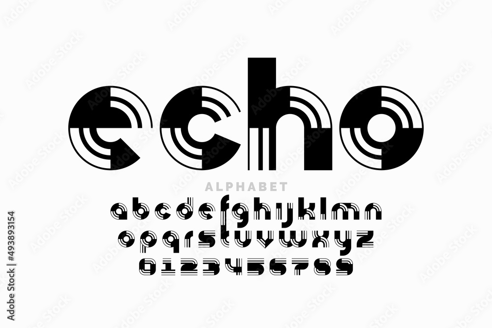 Echo style modern font design, lowercase alphabet letters and numbers