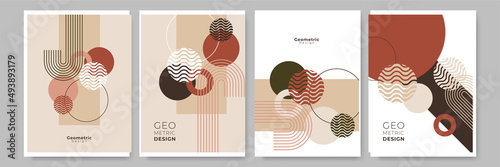 Modern abstract geometric poster cover. Minimal retro boho bauhaus composition shapes design. Colorful geometric background. Vector illustration.