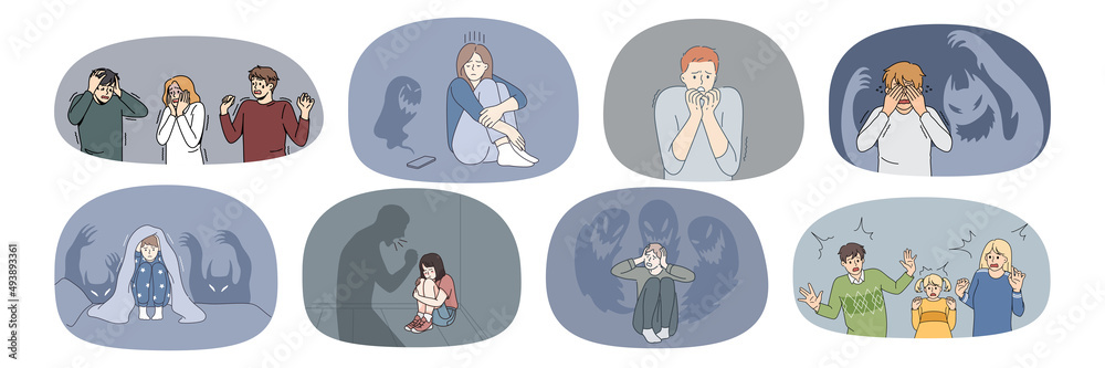 Set of terrified people scared unable to control emotions. Collection ...