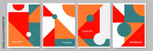 Modern abstract geometric poster cover. Minimal retro boho bauhaus composition shapes design. Colorful geometric background. Vector illustration.