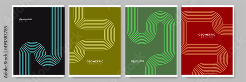 Modern abstract geometric poster cover. Minimal retro boho bauhaus composition shapes design. Colorful geometric background. Vector illustration.