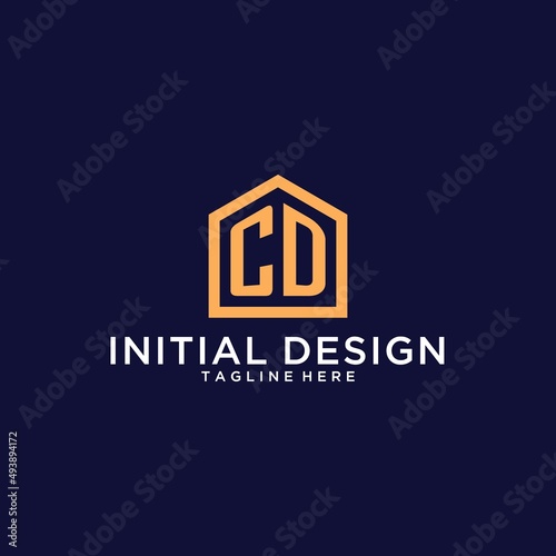 Initial CD logo with abstract home shape, modern minimalist realty logo design ideas