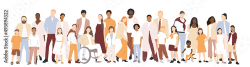 Multicultural group of mothers and fathers with kids. Flat vector illustration. photo