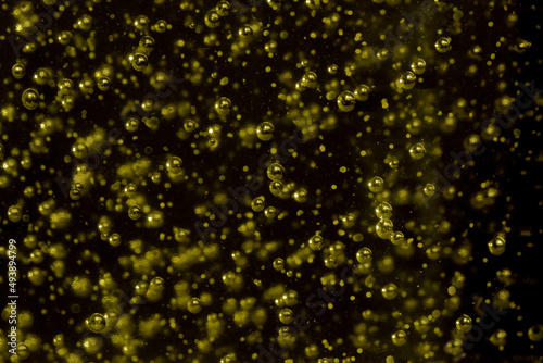 Obraz na płótnie Randomly scattered air bubbles close-up, macro. Silvery metallic balls of mercury w salonie