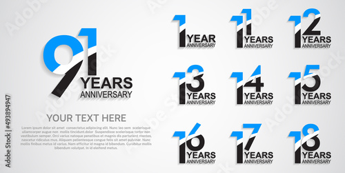 set anniversary logotype premium collection blue black color with swoosh on white background photo