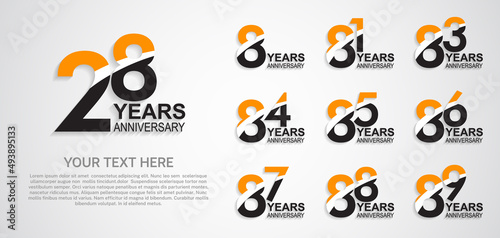 set anniversary logotype premium collection orange black color with swoosh on white background