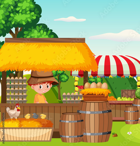 Market stall concept with egg shop stall